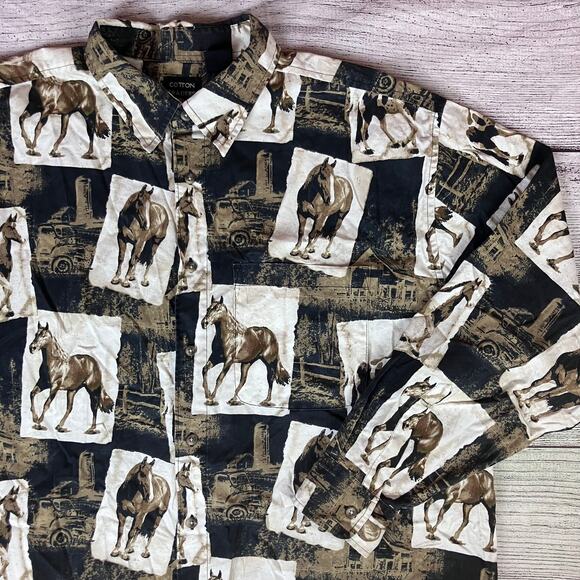 Vintage 1990s Horse All Over Print Button Up Long Sleeve Shirt - Picture 1 of 5